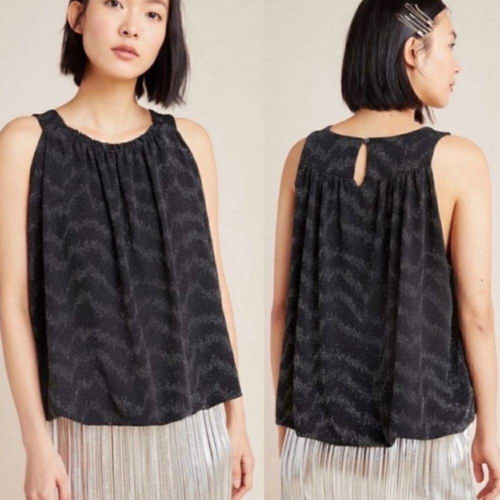 Anthropologie Carly‎ Shimmer Top Size XS Black NWOT